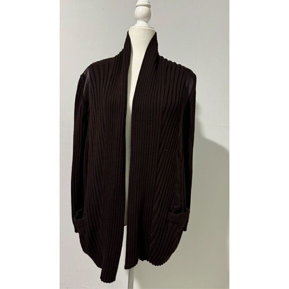 Escada vintage ribbed dark brown cardigan new wool & silk 36 - Picture 1 of 5